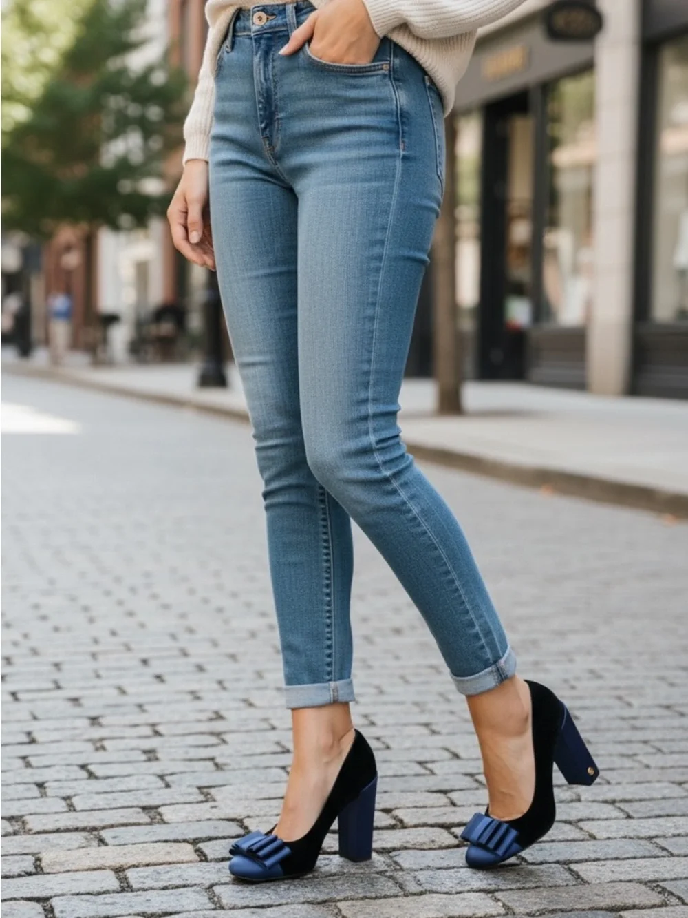 Tory Burch Navy and Black Block Heel Loafers - Picture 1 of 2